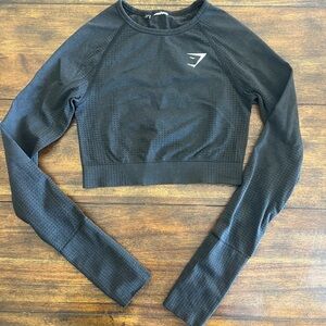 Gymshark Vital Seamless 2.0 Long‎ Sleeve Crop Top Size XSmall Black Marl